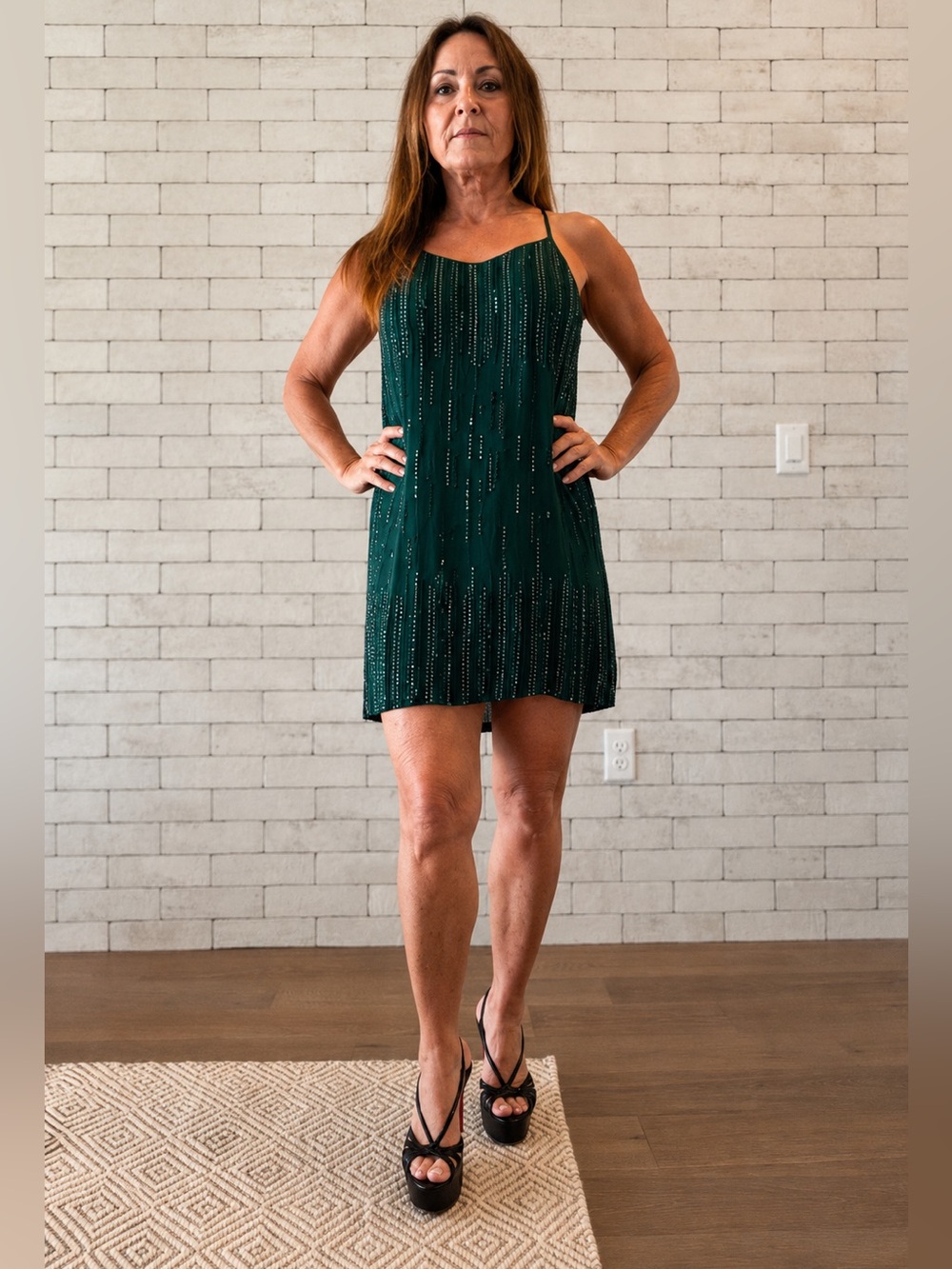 MLV Emerald Green Sequin Beaded Mini Dress Small